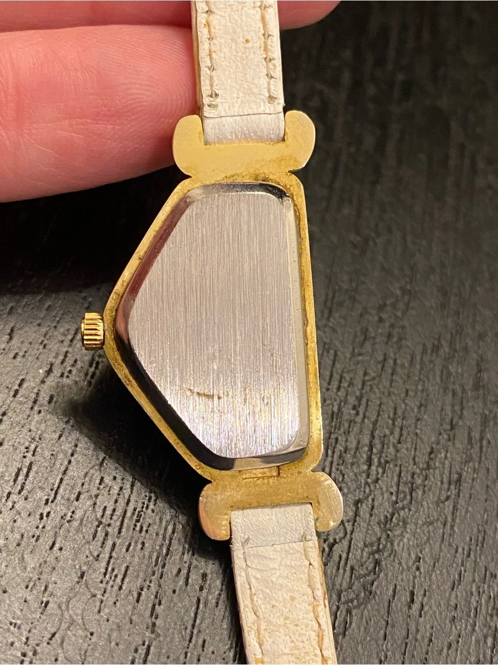 Park Lane Gold-Tone Half-Hexagon Watch with White Leather Strap